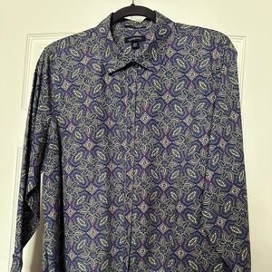 Land’s End 18W No Iron 100% Supima Cotton Allover Print Long Slv Button Down Top